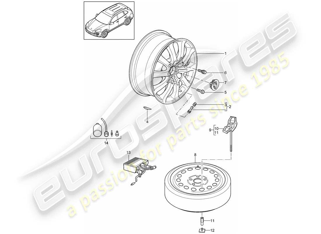 Porsche Cayenne E2 (2015) Ruedas Diagrama de piezas