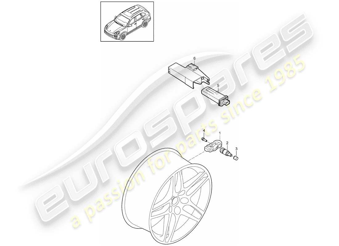 Porsche Cayenne E2 (2015) sistema de control de presión de neumáticos Diagrama de piezas