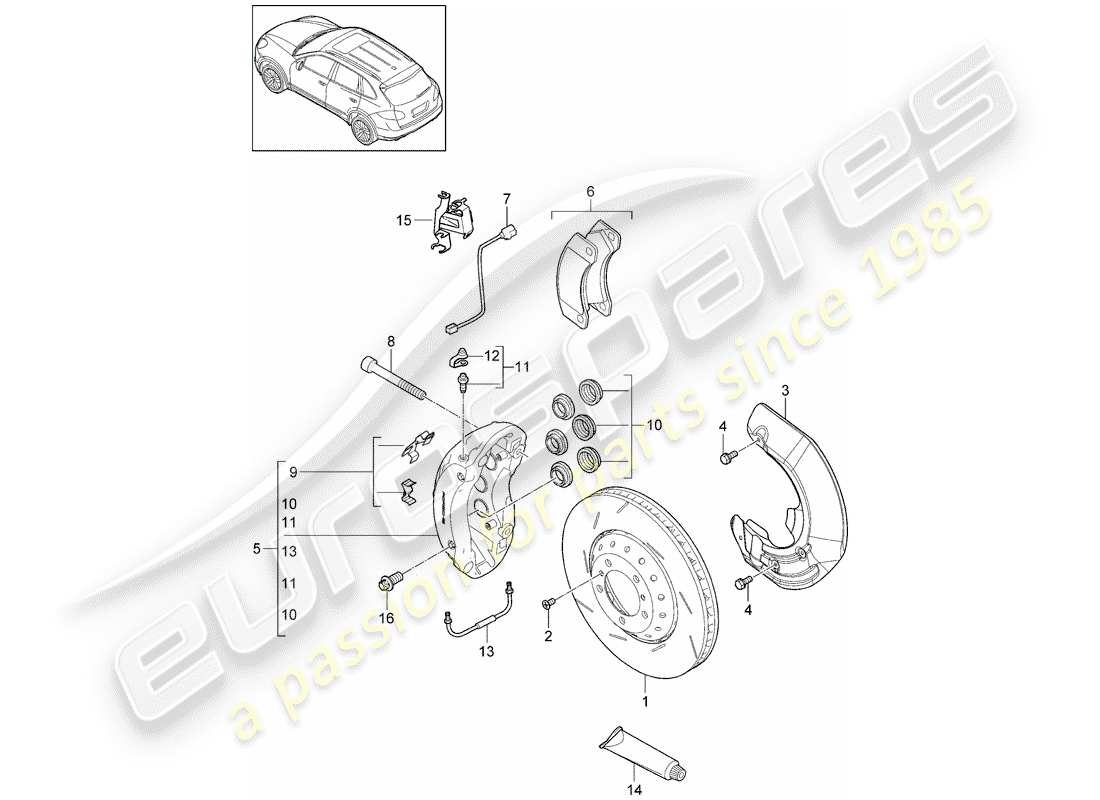 Porsche Cayenne E2 (2015) frenos de disco Diagrama de piezas