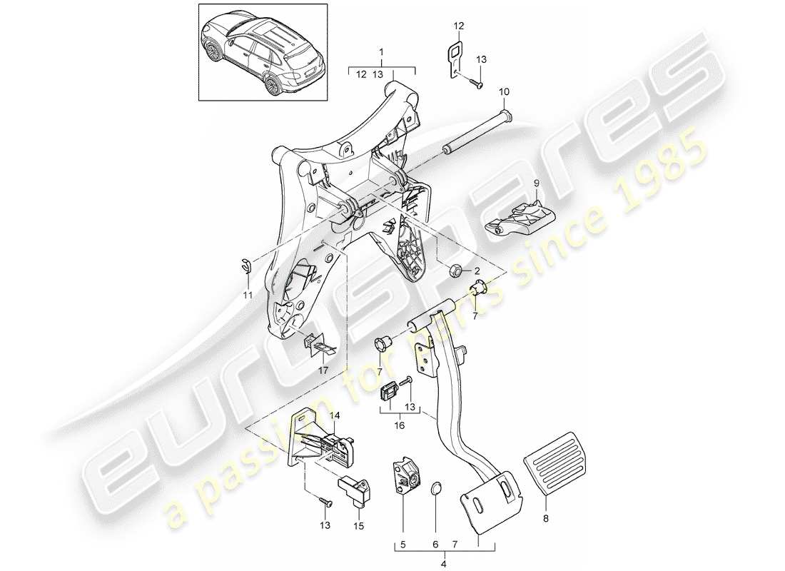Porsche Cayenne E2 (2015) Pedales Diagrama de piezas