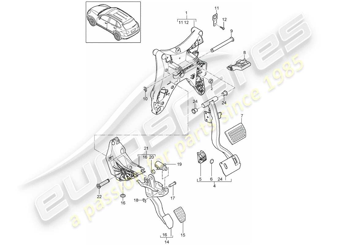 Porsche Cayenne E2 (2015) Pedales Diagrama de piezas