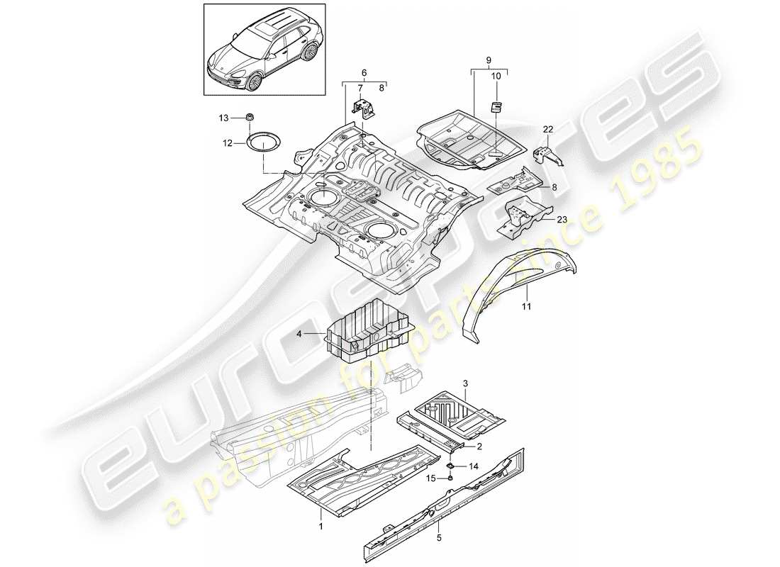 Porsche Cayenne E2 (2015) PLACAS DE PISO Diagrama de piezas