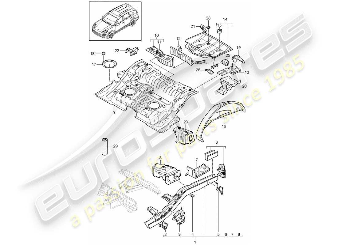 Porsche Cayenne E2 (2015) EXTREMO POSTERIOR Diagrama de piezas
