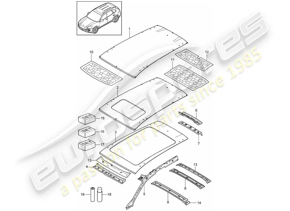 Porsche Cayenne E2 (2015) TECHO Diagrama de piezas