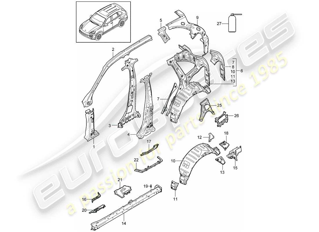 Porsche Cayenne E2 (2015) PANEL LATERAL Diagrama de piezas