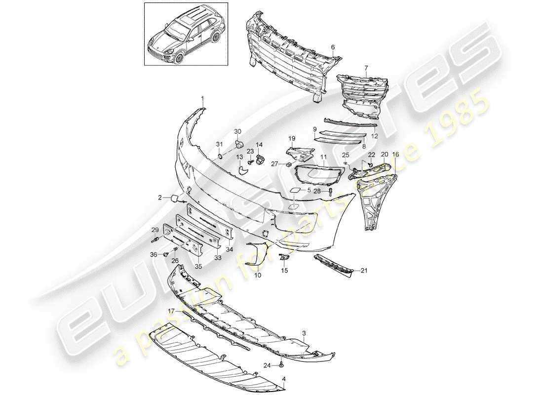 Porsche Cayenne E2 (2015) recubrimiento Diagrama de piezas