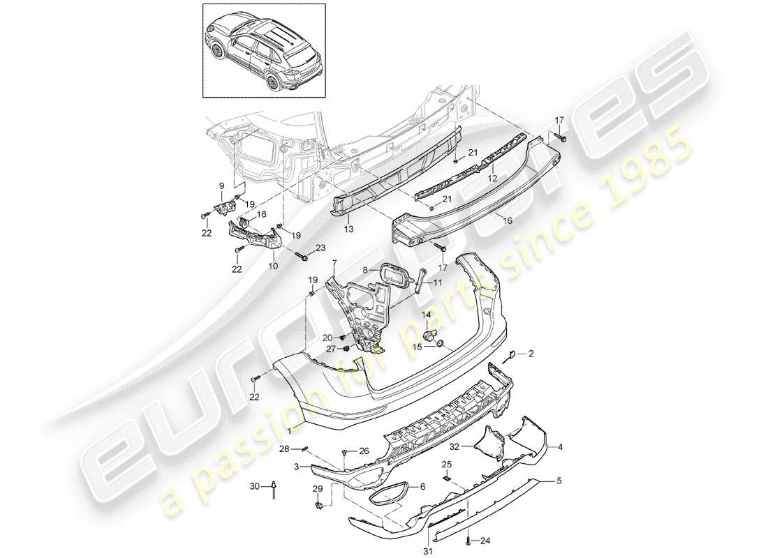 Porsche Cayenne E2 (2015) recubrimiento Diagrama de piezas