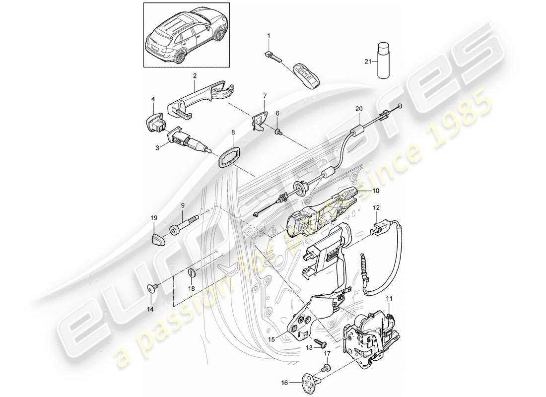 Porsche Cayenne E2 (2015) manija de la puerta Diagrama de piezas
