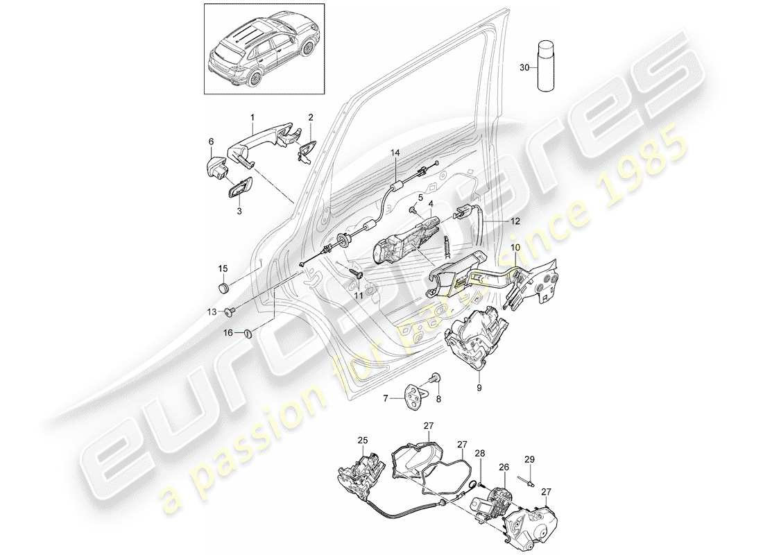 Porsche Cayenne E2 (2015) manija de la puerta Diagrama de piezas
