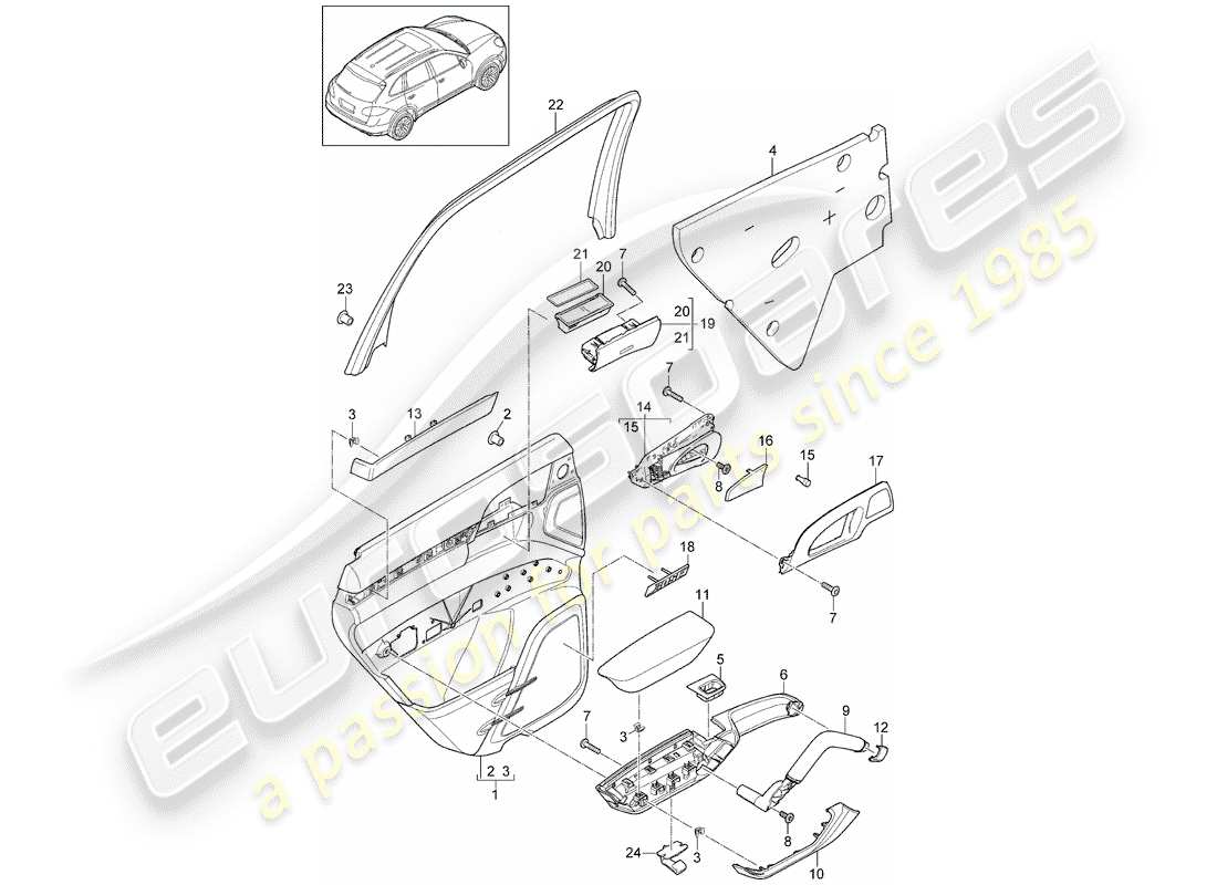 Porsche Cayenne E2 (2015) PANEL DE LA PUERTA Diagrama de piezas