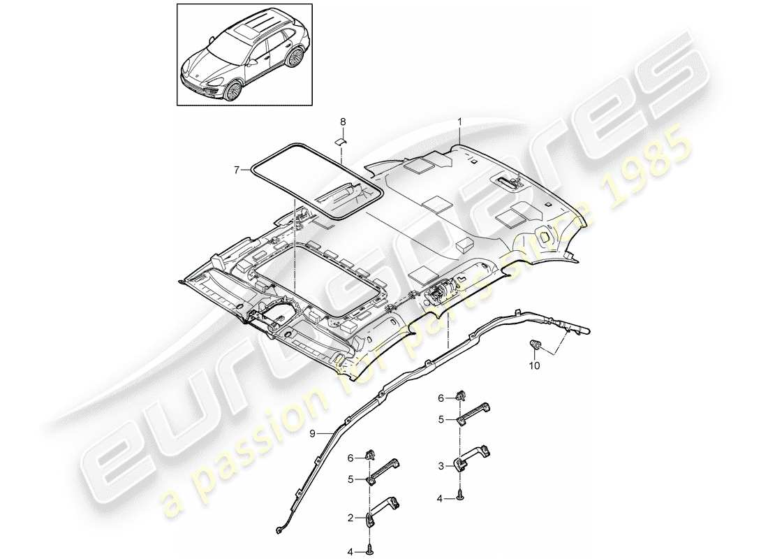 Porsche Cayenne E2 (2015) PANEL DE ADORNO DE TECHO Diagrama de piezas