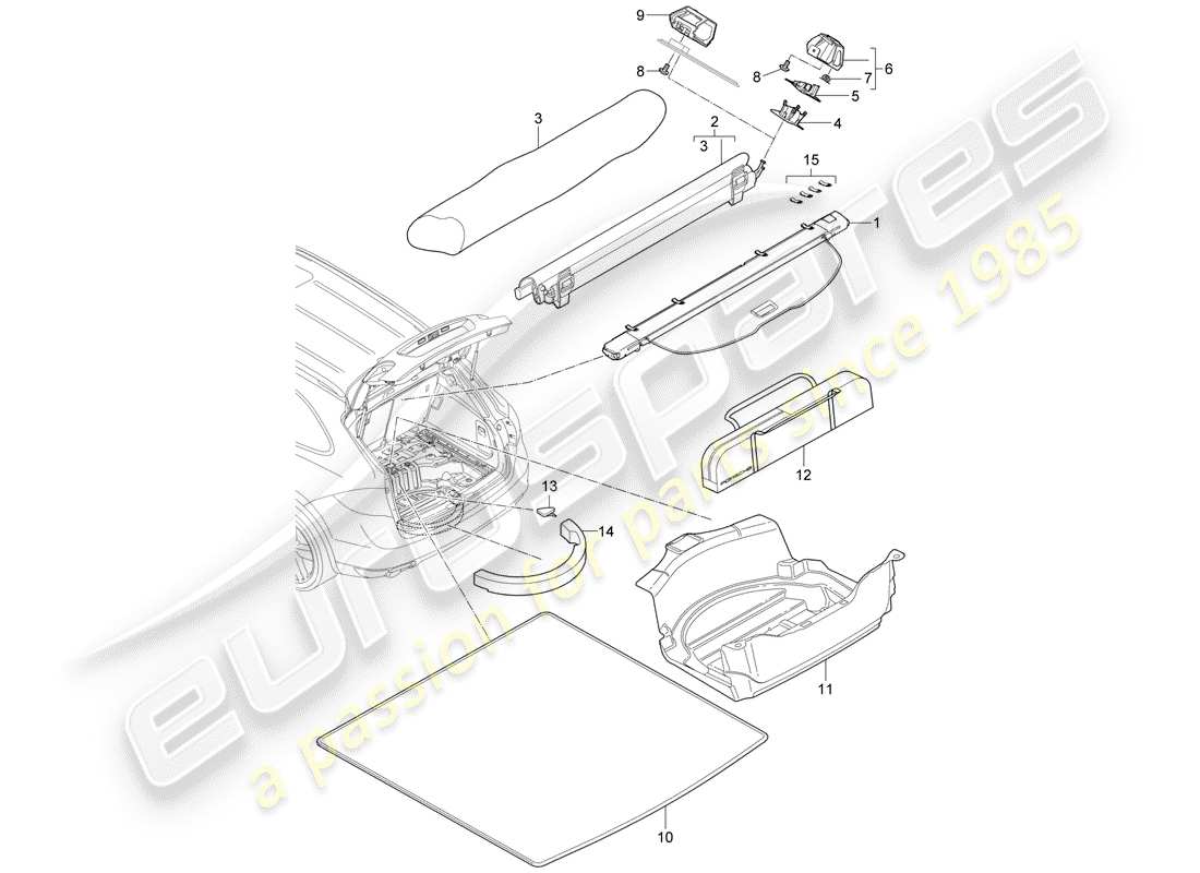 Porsche Cayenne E2 (2015) cubierta del maletero Diagrama de piezas