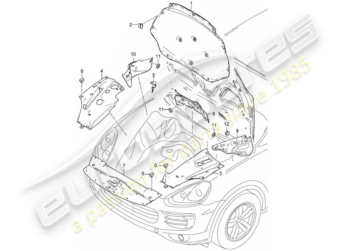 Porsche Cayenne E2 (2015) absorbente de sonido Diagrama de piezas