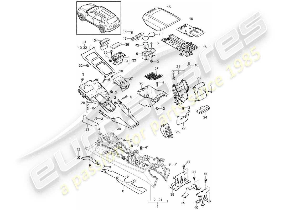 Porsche Cayenne E2 (2015) CENTER CONSOLE Diagrama de piezas