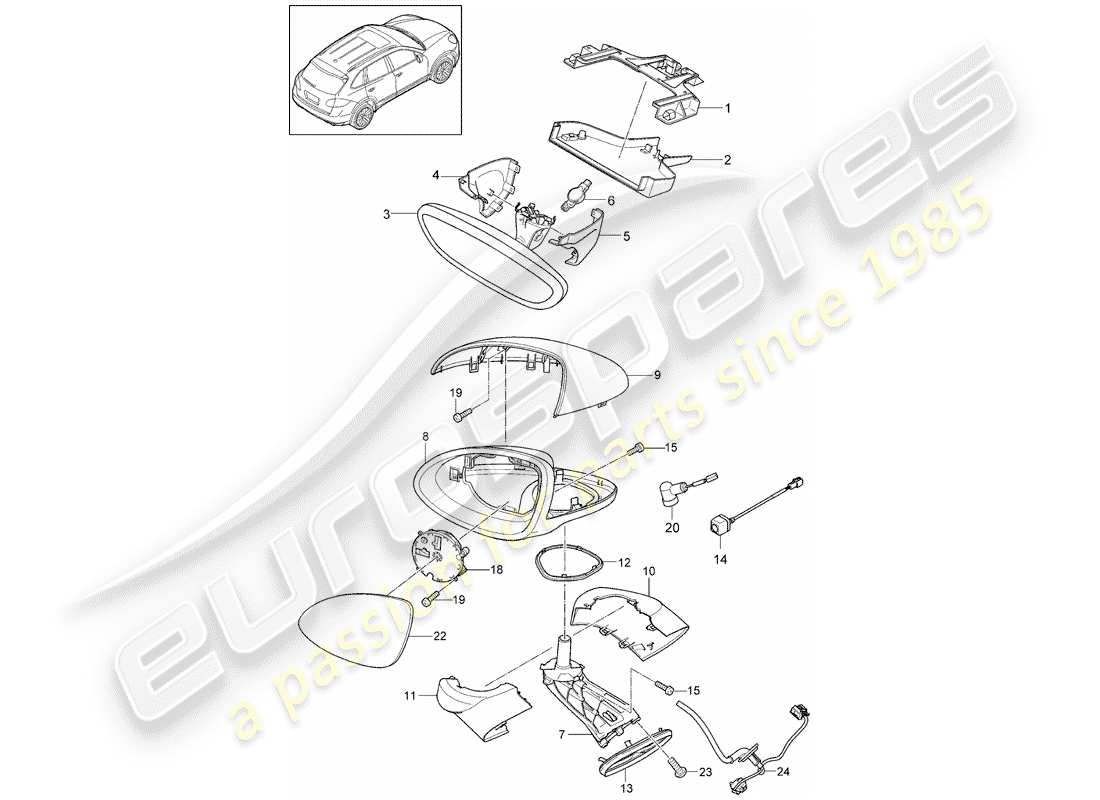 Porsche Cayenne E2 (2015) espejo retrovisor interior Diagrama de piezas