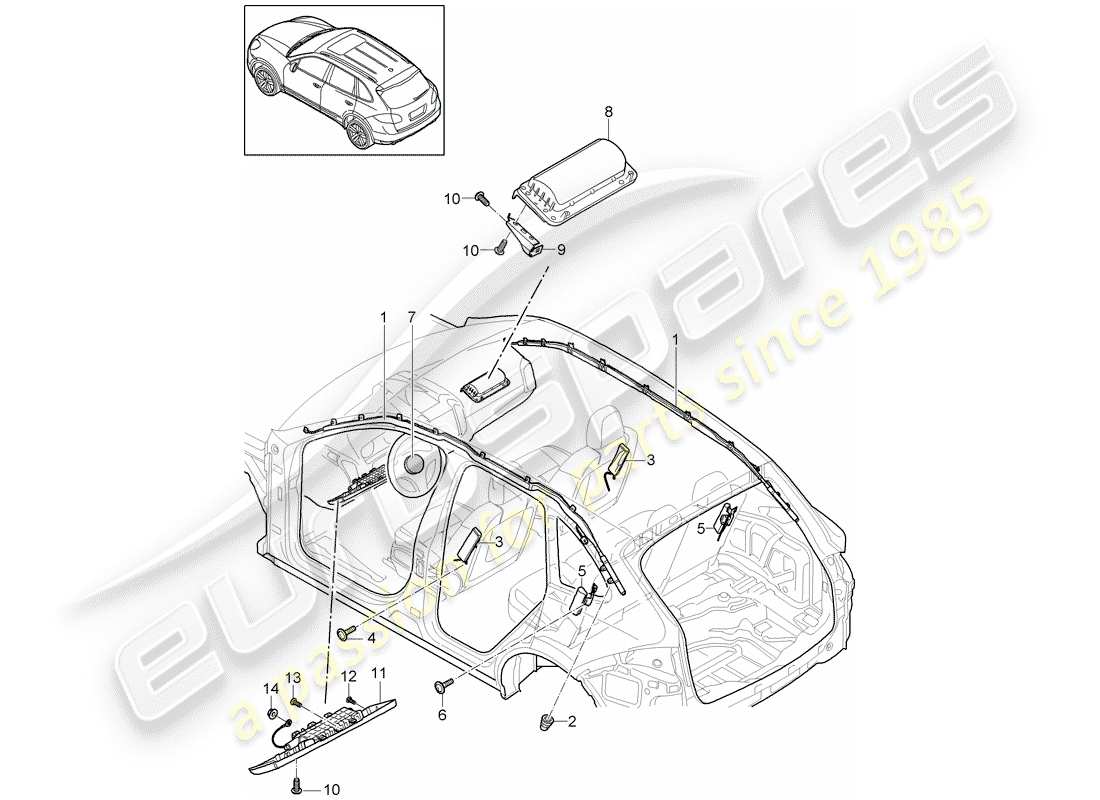 Porsche Cayenne E2 (2015) BOLSA DE AIRE Diagrama de piezas