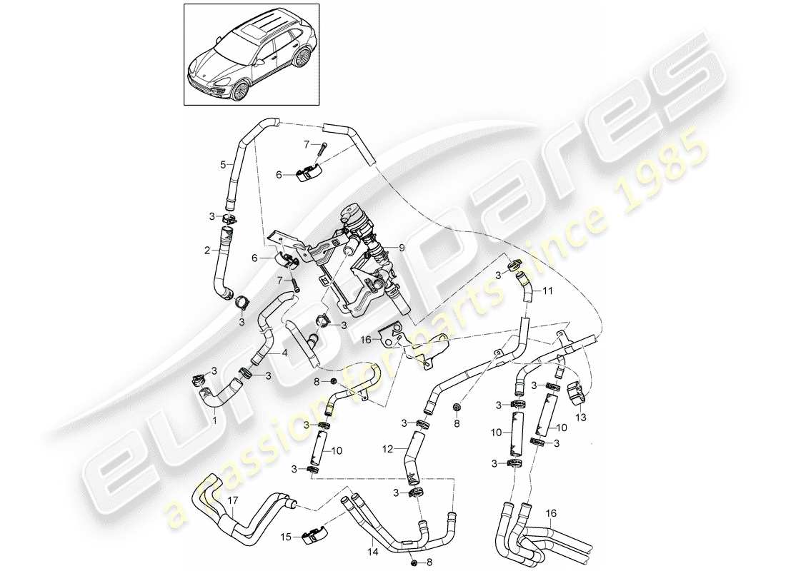 Porsche Cayenne E2 (2015) Calentador Diagrama de piezas