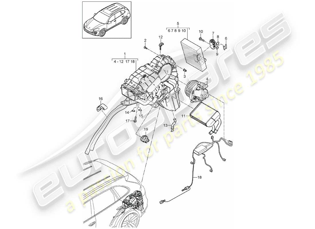 Porsche Cayenne E2 (2015) aire acondicionado Diagrama de piezas