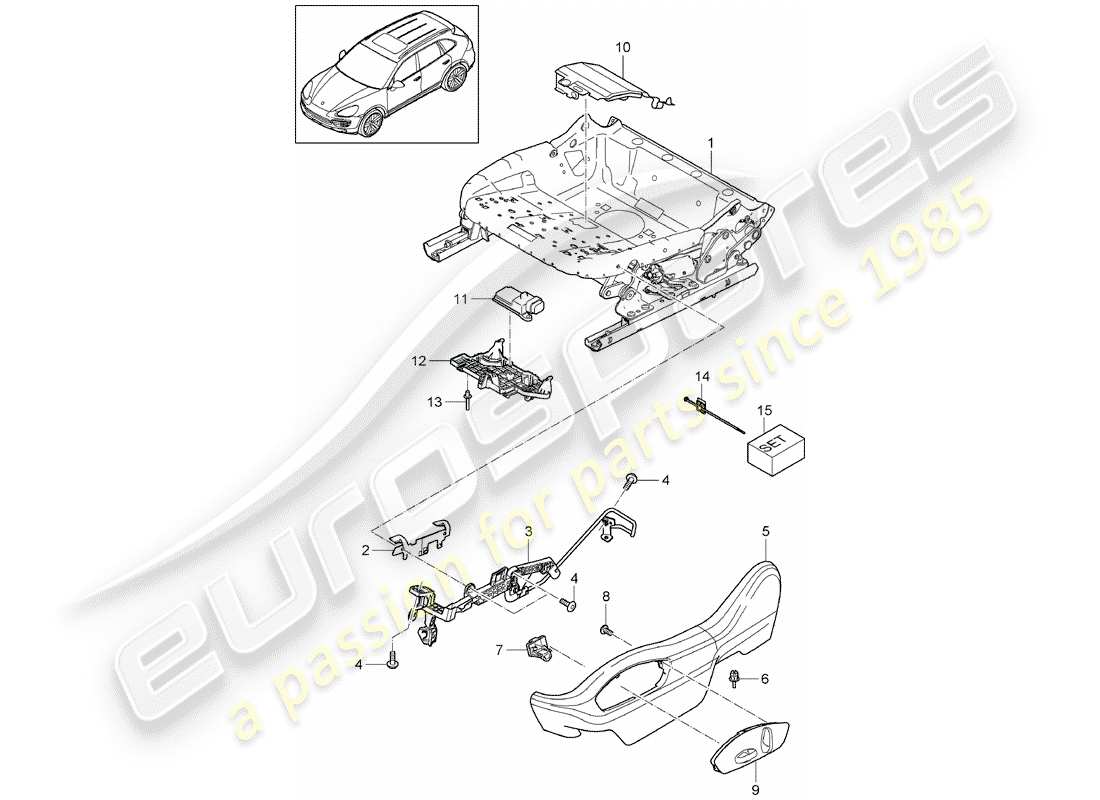 Porsche Cayenne E2 (2015) estructura del asiento Diagrama de piezas