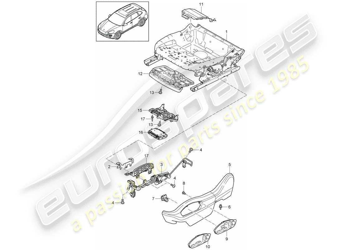 Porsche Cayenne E2 (2015) estructura del asiento Diagrama de piezas