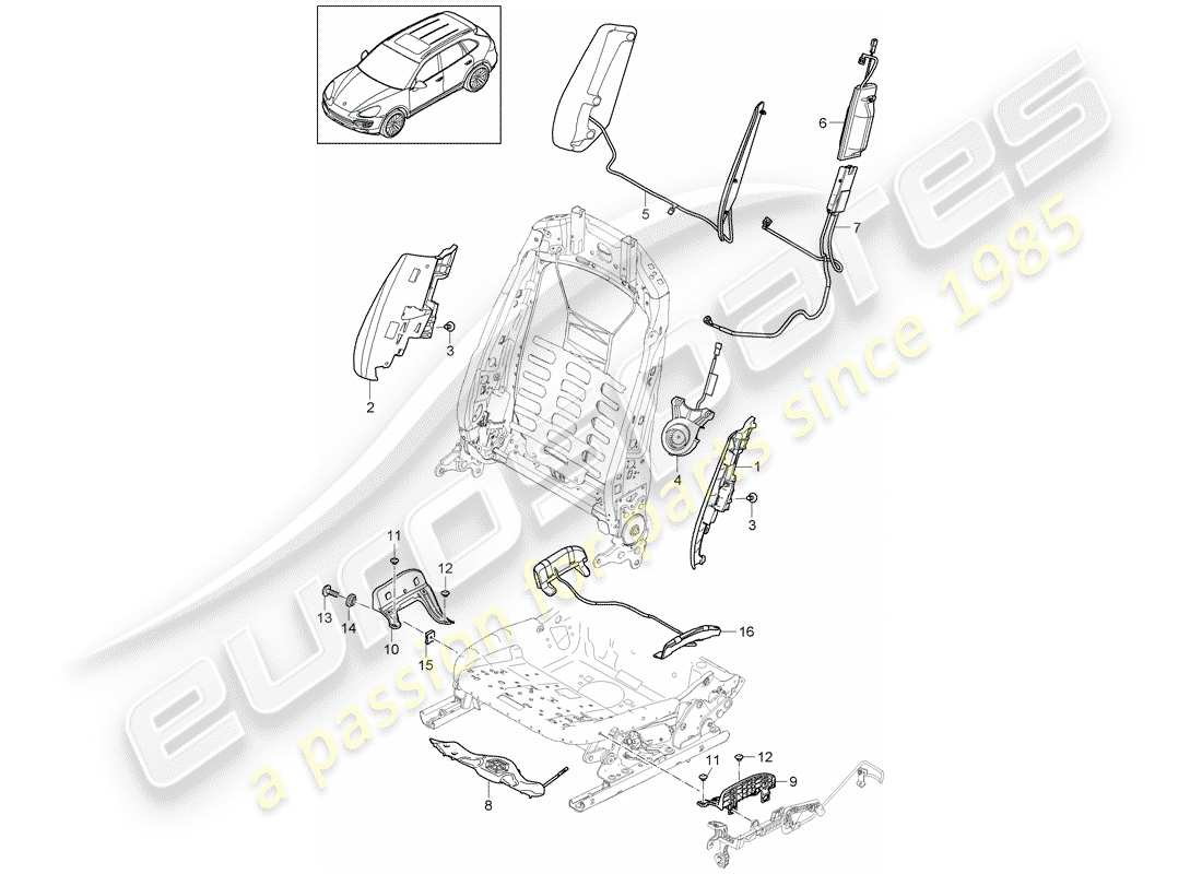 Porsche Cayenne E2 (2015) ajuste del ancho del asiento Diagrama de piezas