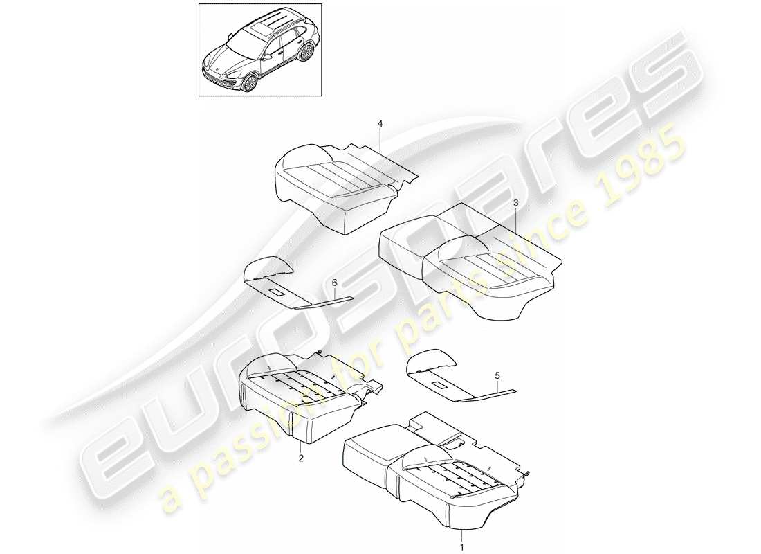 Porsche Cayenne E2 (2015) cojín del asiento Diagrama de piezas