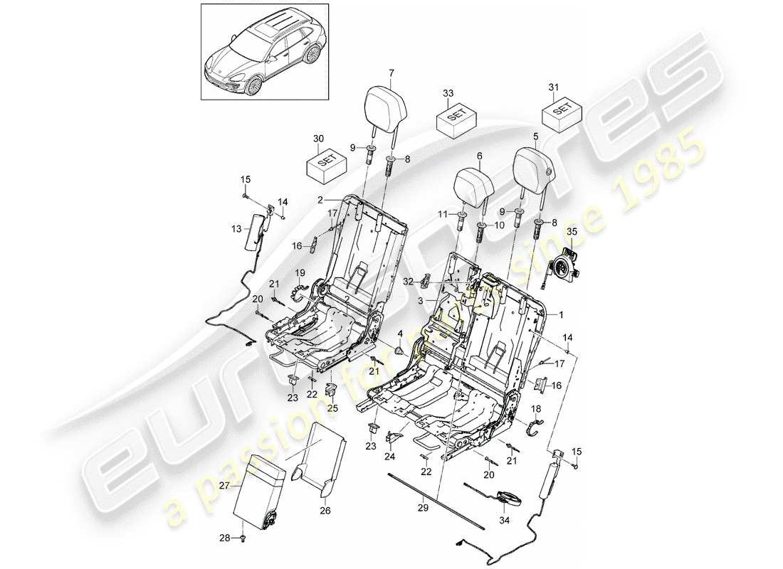 Porsche Cayenne E2 (2015) reposacabezas Diagrama de piezas