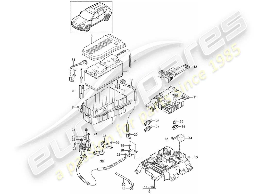 Porsche Cayenne E2 (2015) Batería Diagrama de piezas