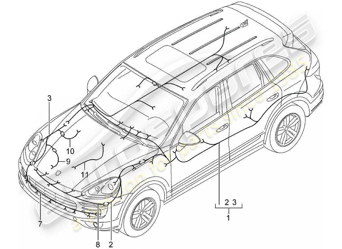 Porsche Cayenne E2 (2015) cableando arneses Diagrama de piezas