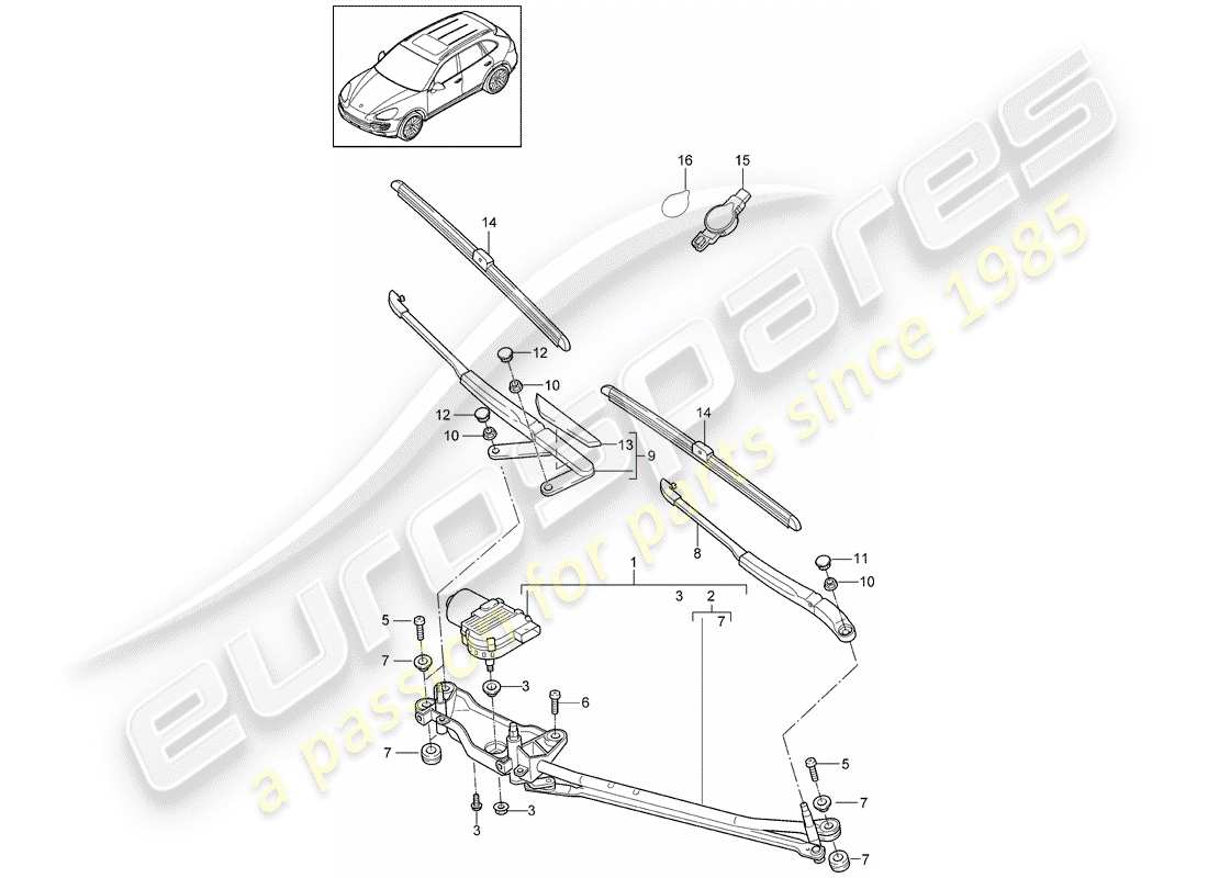 Porsche Cayenne E2 (2015) SISTEMA LIMPIAPARABRISAS COMPL. Diagrama de piezas