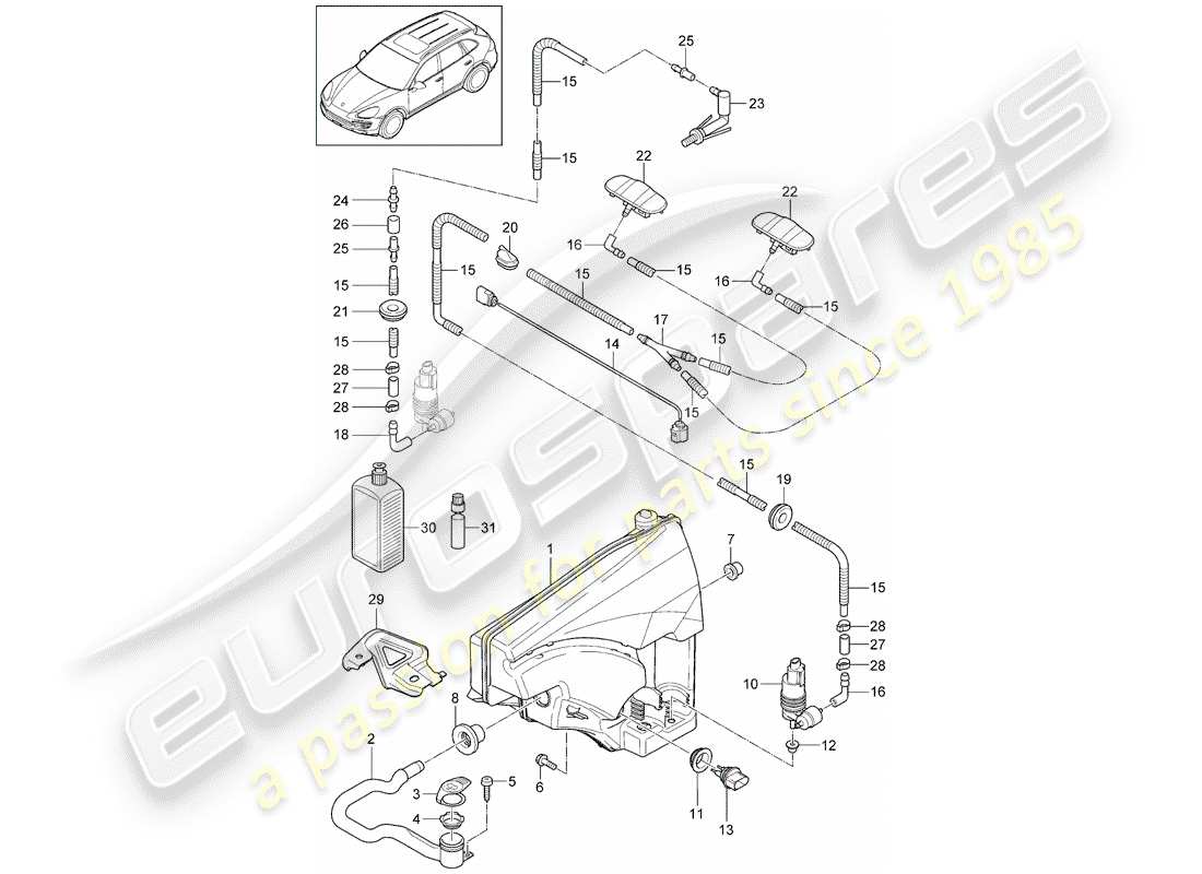 Porsche Cayenne E2 (2015) WINDSHIELD WASHER UNIT Diagrama de piezas