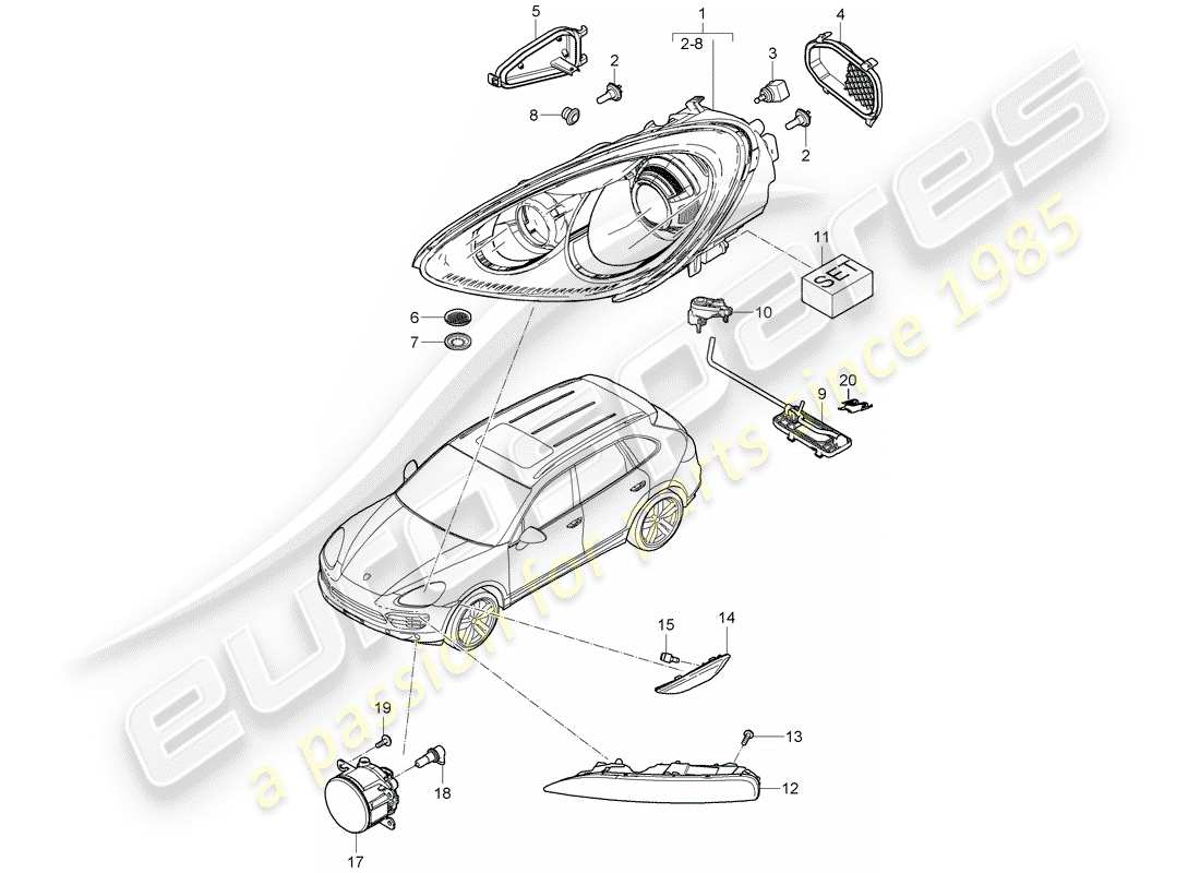 Porsche Cayenne E2 (2015) lámpara de cabeza Diagrama de piezas