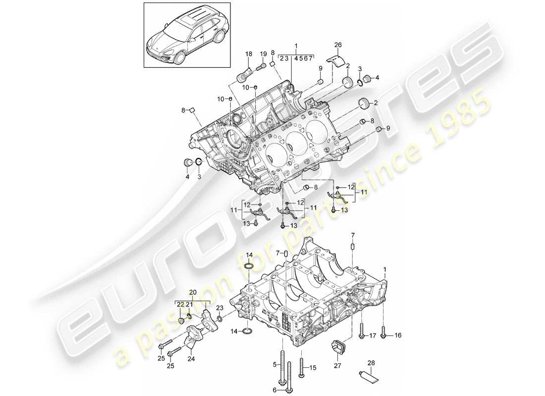 Porsche Cayenne E2 (2018) CRANKCASE Diagrama de piezas