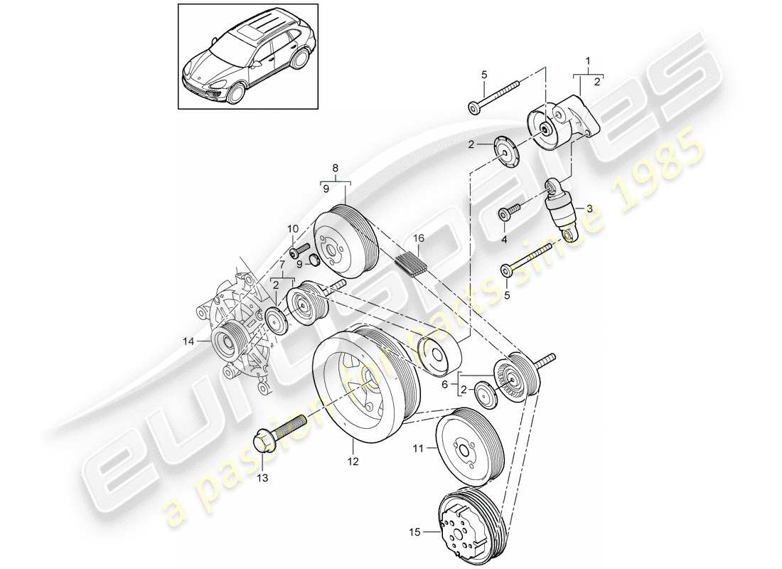 Porsche Cayenne E2 (2018) tensor de la correa Diagrama de piezas