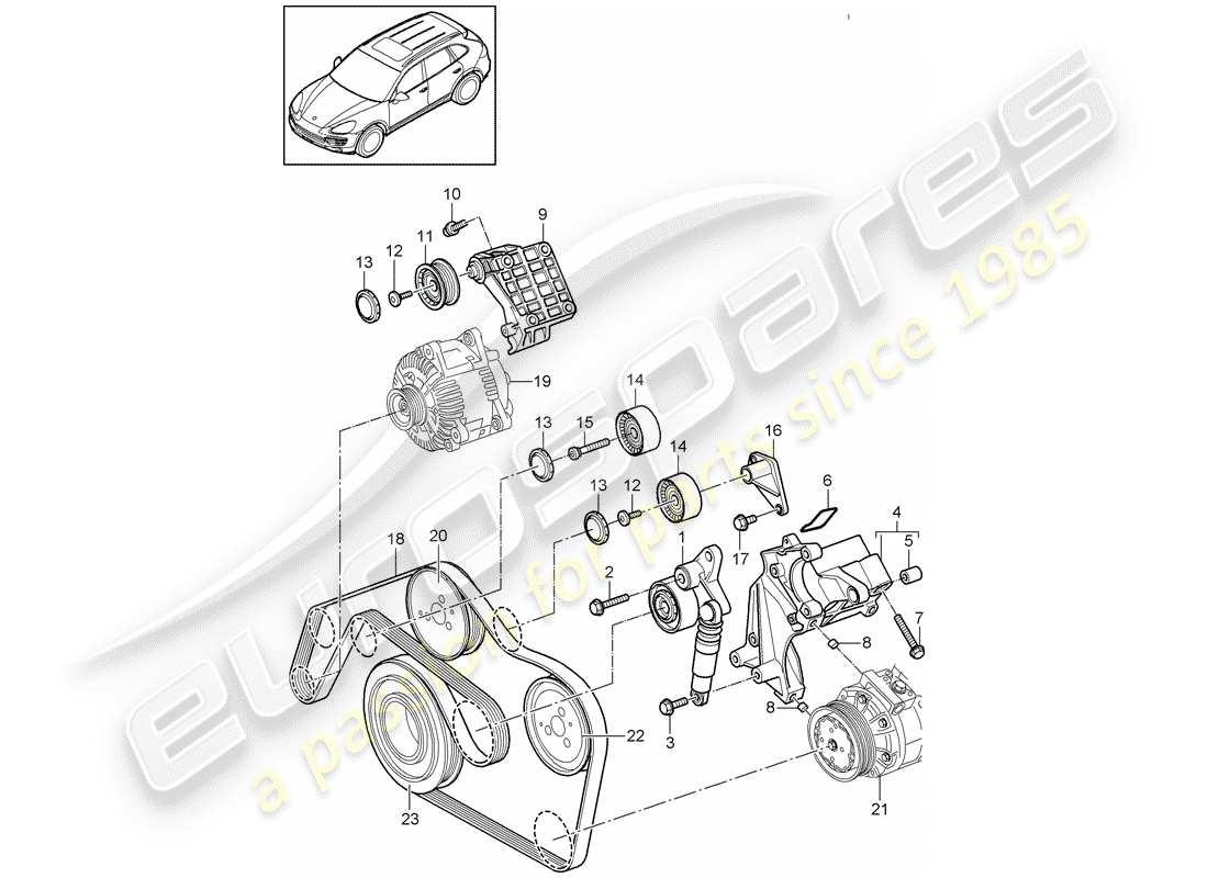 Porsche Cayenne E2 (2018) tensor de la correa Diagrama de piezas