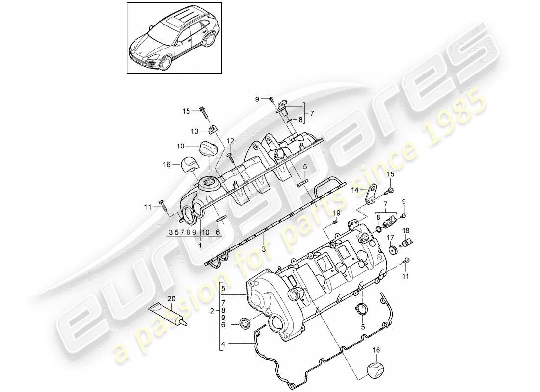 Porsche Cayenne E2 (2018) valve cover Diagrama de piezas