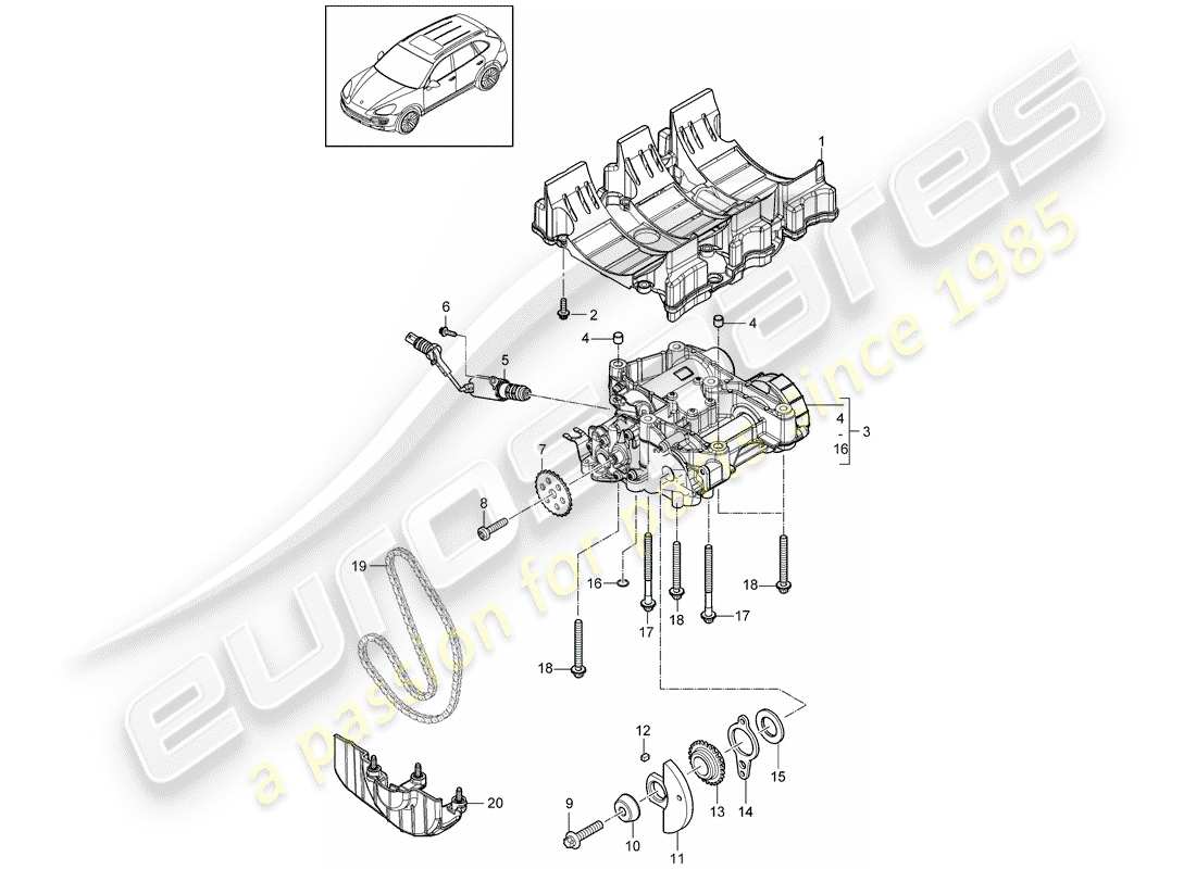 Porsche Cayenne E2 (2018) placa deflectora de aceite Diagrama de piezas