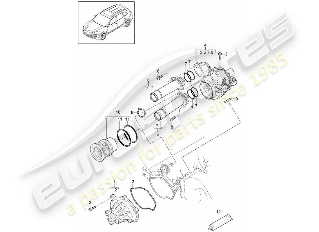 Porsche Cayenne E2 (2018) Bomba de agua Diagrama de piezas