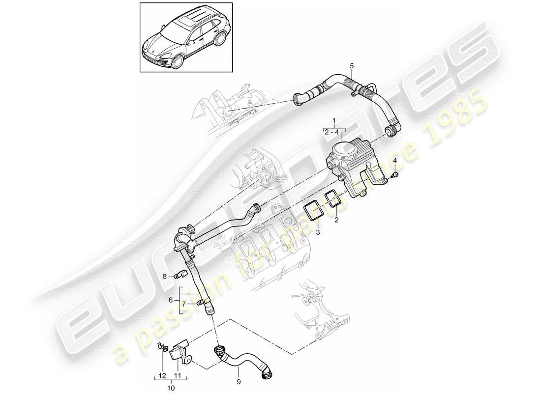 Porsche Cayenne E2 (2018) respiradero del cárter Diagrama de piezas