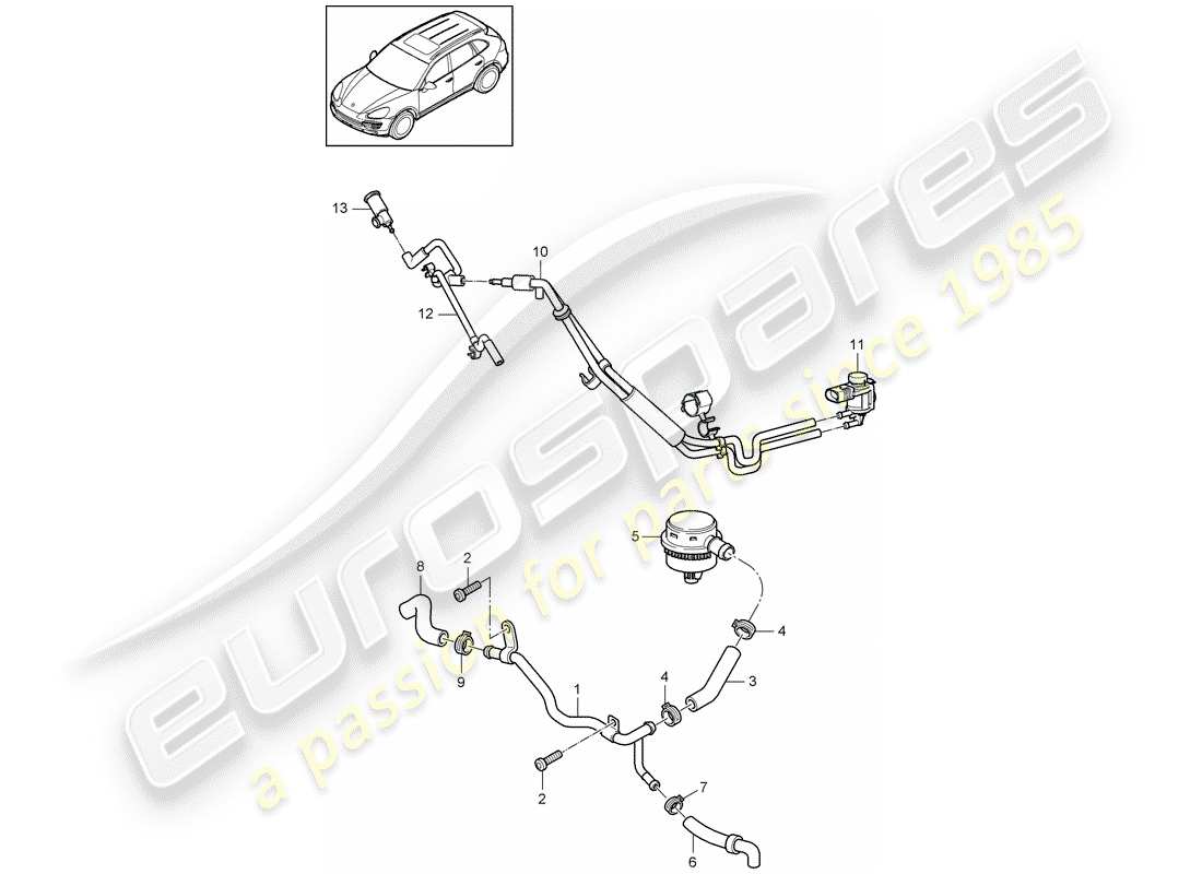 Porsche Cayenne E2 (2018) respiradero del cárter Diagrama de piezas