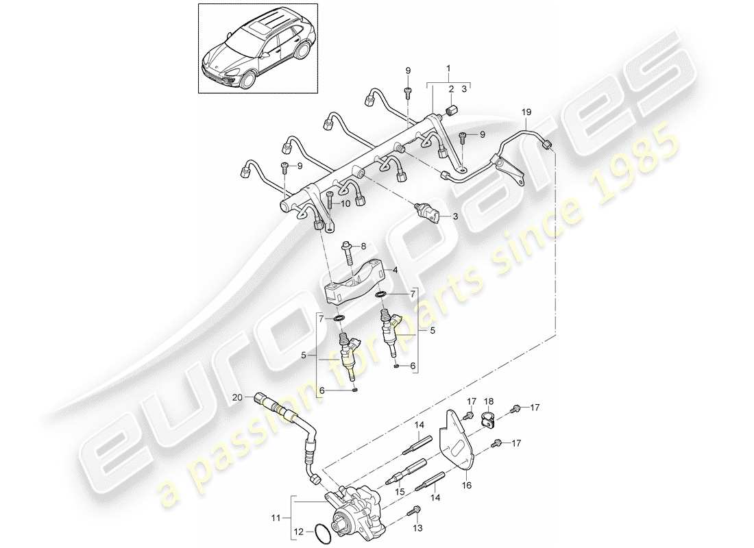 Porsche Cayenne E2 (2018) tubo de recogida de combustible Diagrama de piezas