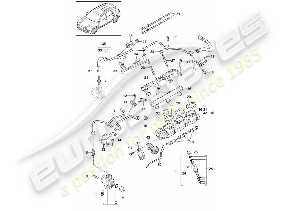 Porsche Cayenne E2 (2018) tubo de recogida de combustible Diagrama de piezas