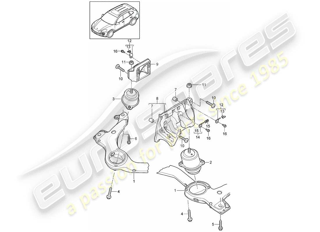 Porsche Cayenne E2 (2018) DISPOSITIVO DE ELEVACIÓN DEL MOTOR Diagrama de piezas