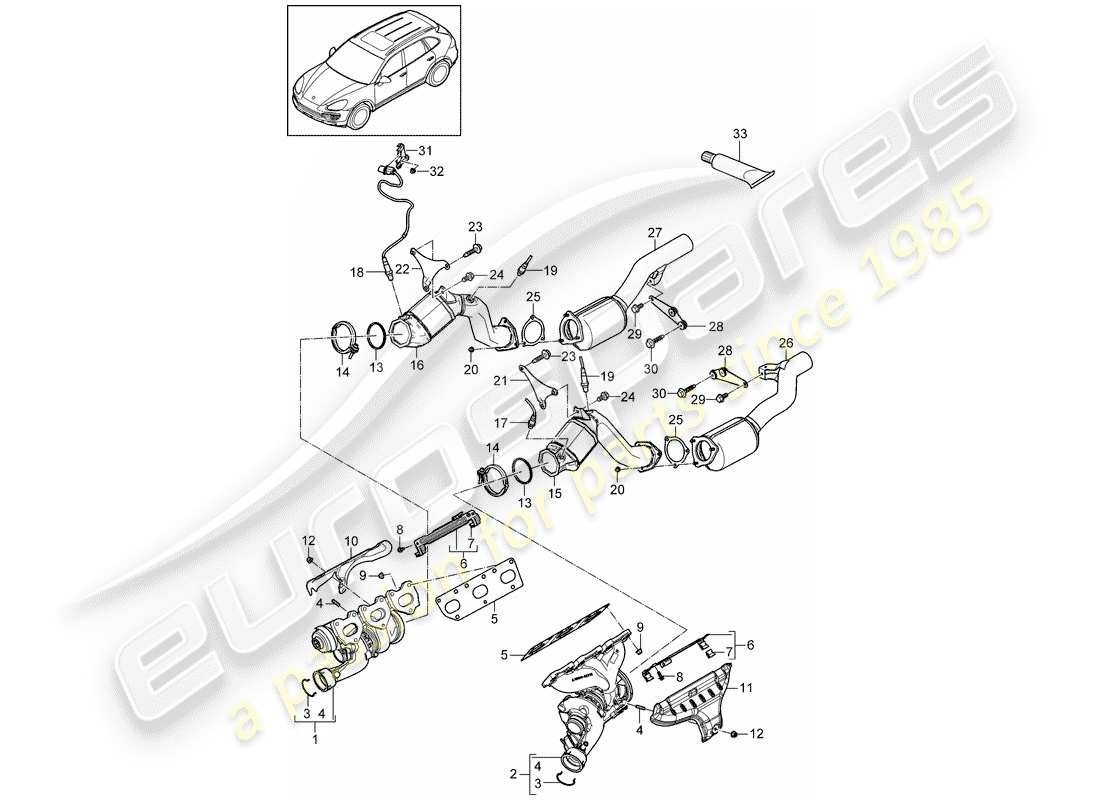 Porsche Cayenne E2 (2018) Sistema de escape Diagrama de piezas