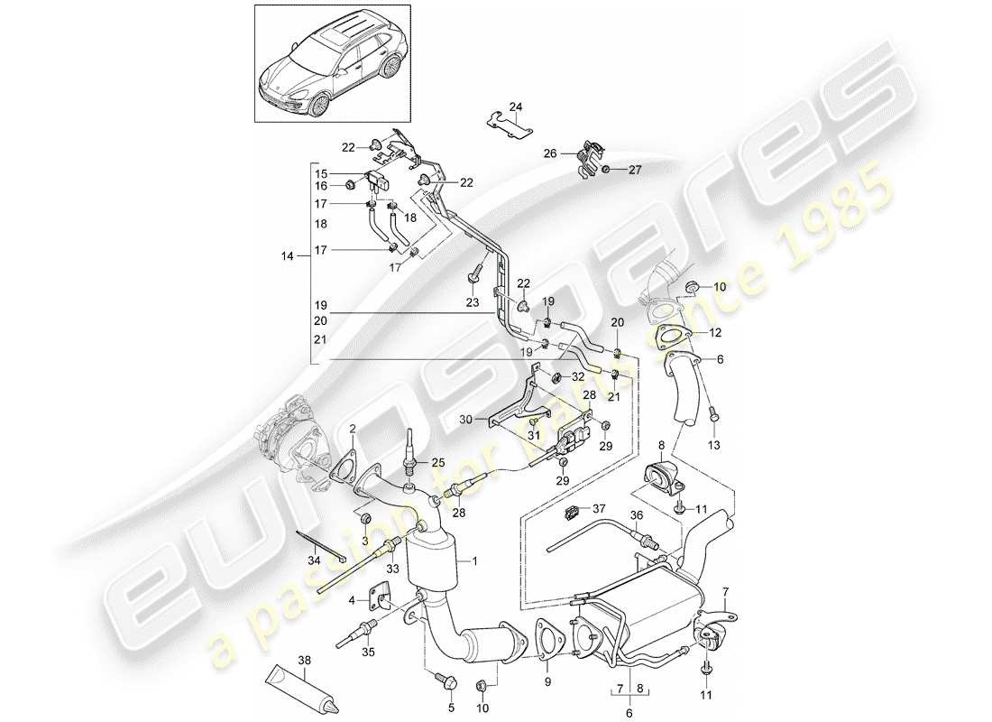 Porsche Cayenne E2 (2018) Sistema de escape Diagrama de piezas