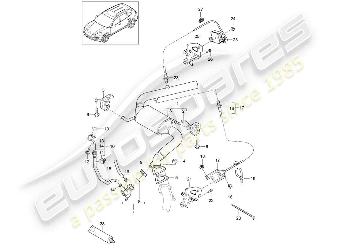 Porsche Cayenne E2 (2018) Sistema de escape Diagrama de piezas