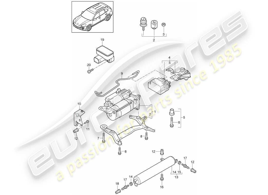 Porsche Cayenne E2 (2018) sistema autonivelante Diagrama de piezas