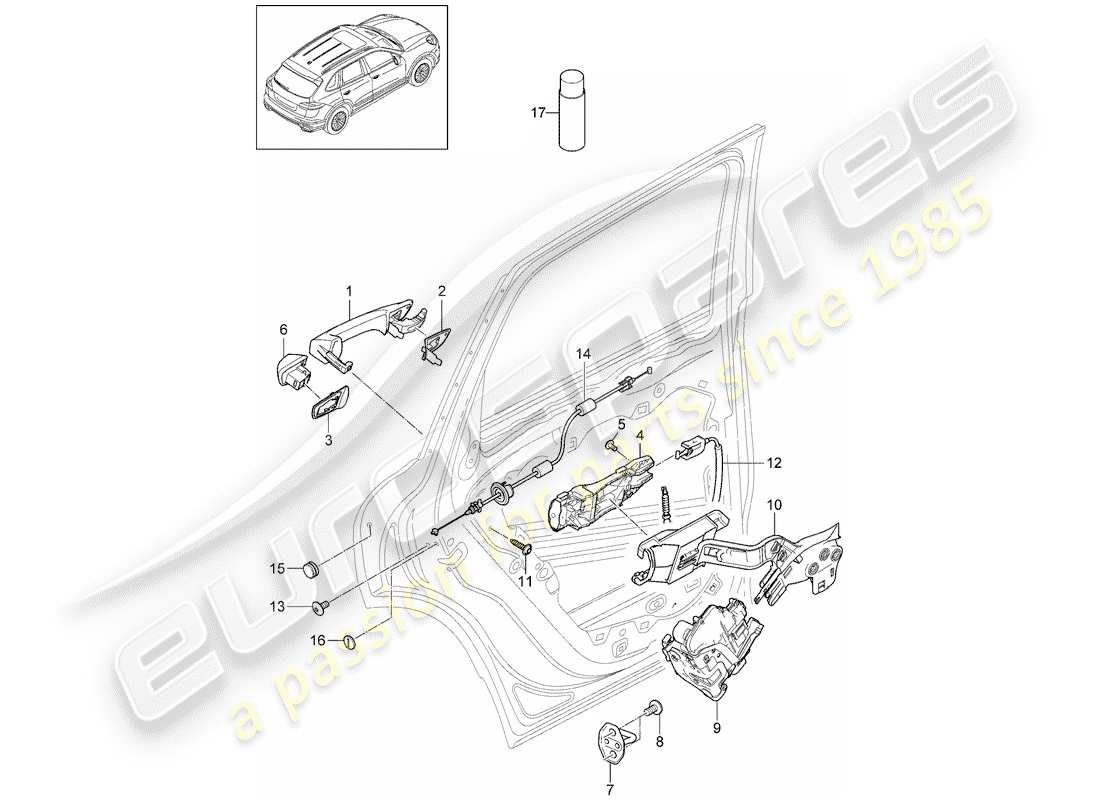 Porsche Cayenne E2 (2018) manija de la puerta Diagrama de piezas
