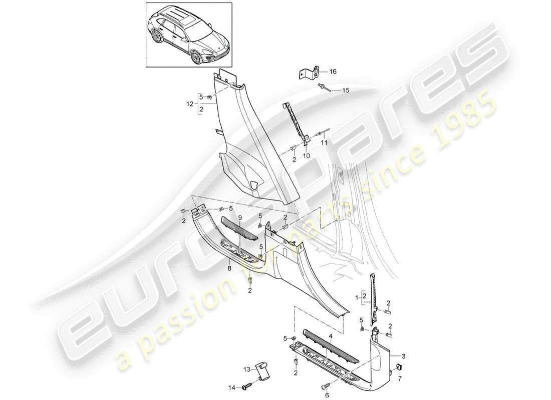 Porsche Cayenne E2 (2018) recubrimiento Diagrama de piezas