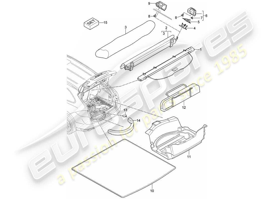 Porsche Cayenne E2 (2018) cubierta del maletero Diagrama de piezas
